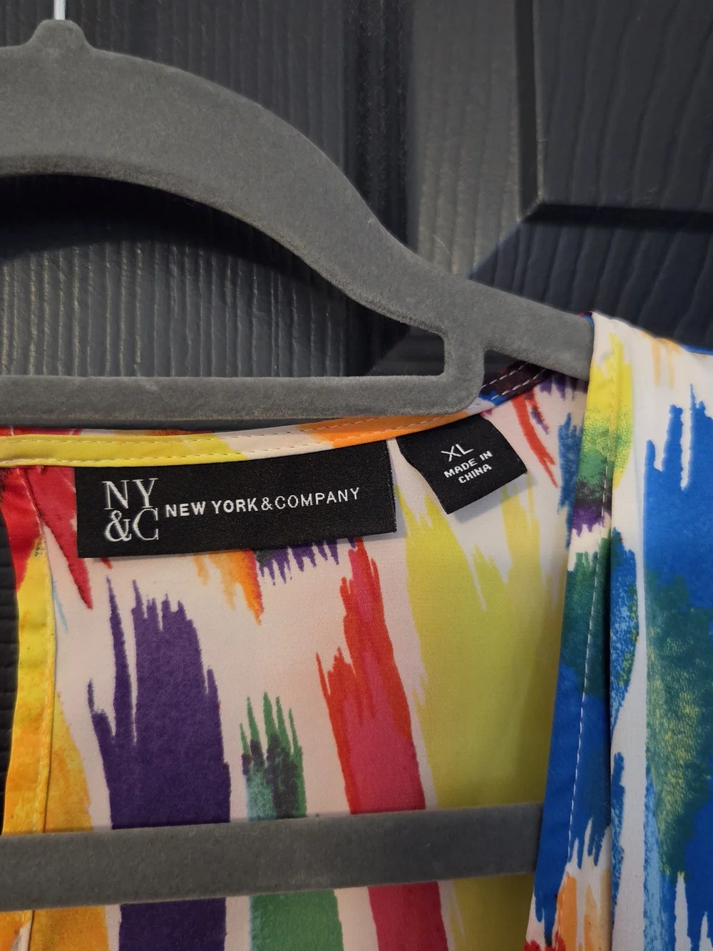 New York & Company Multicolor Brushstroke Wrap Romper - Bright Rainbow Hues - Picture 2 of 4